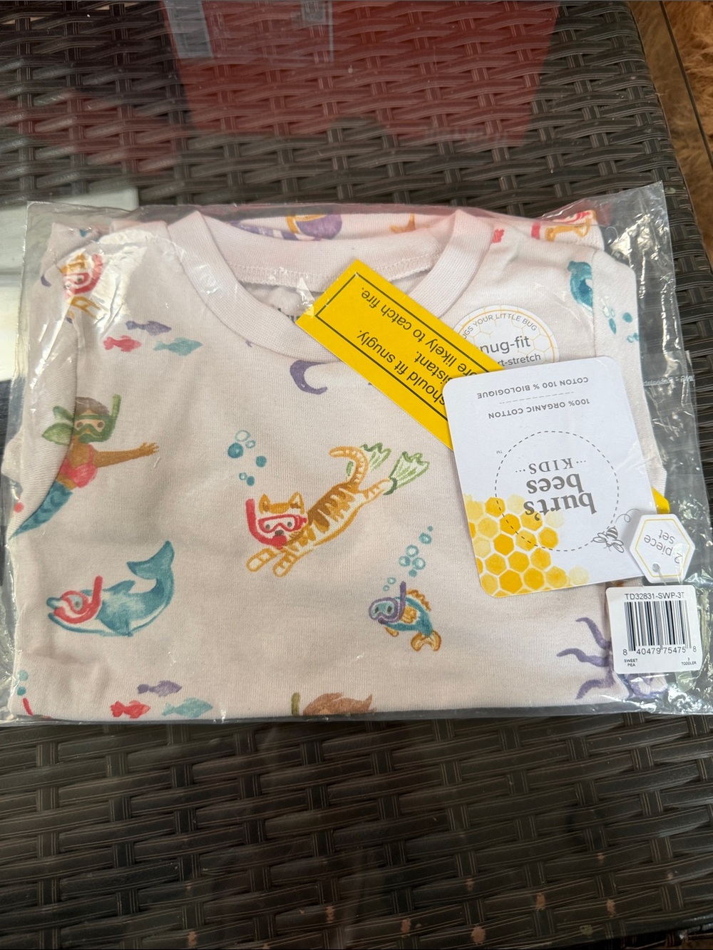 Burt's Bees Kids Light Pink Ocean Animal Snug-Fit Pajama Top